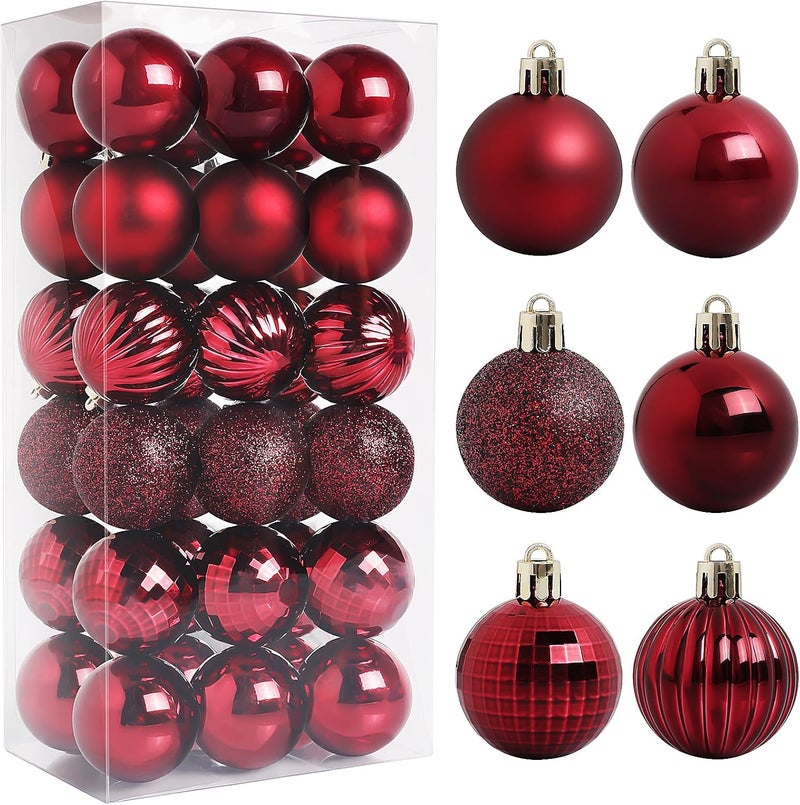 TranquilBliss 36 Pcs-2.36" Christmas Ball Ornaments, Shatterproof Hanging Balls, Tree Decorations for Xmas Tree, Wreath Decor, Holiday Party, Burgundy Red - Image 1